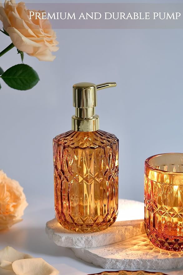 Amber Bathroom Accessories Set, Hand Soap Dispenser, Soap Dish, Toothbrush - Image 2