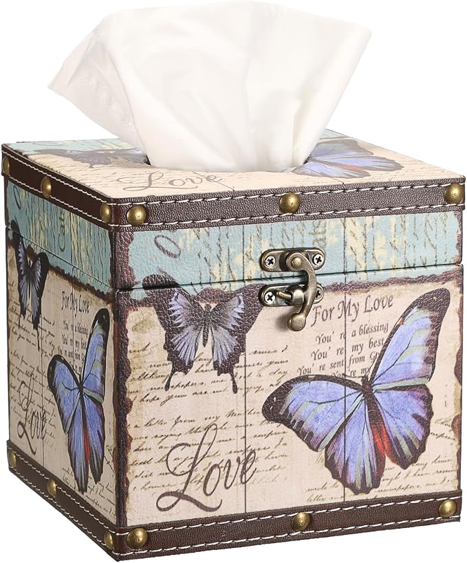 Sumnacon Tissue Box Retro Wood Square Tissue Box Cover Vintage Cube Tissue Box by Sumnacon