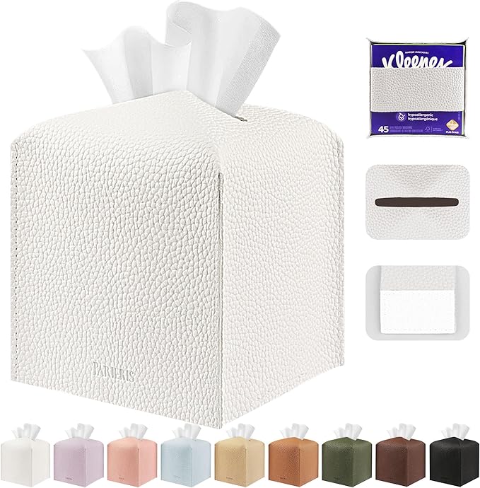 Tissue Box Cover Holder Square Tissue Cube Cover PU Leather Tissue Organizer by DecorateYourHome