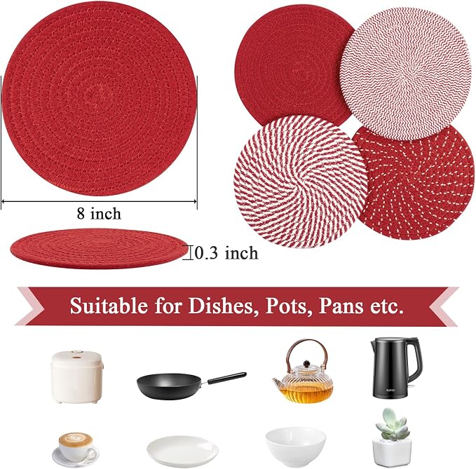 SHACOS 8 Inches Trivets for Hot Dishes, 4 Pieces Cotton Trivets Mats for Kitchen - Image 3