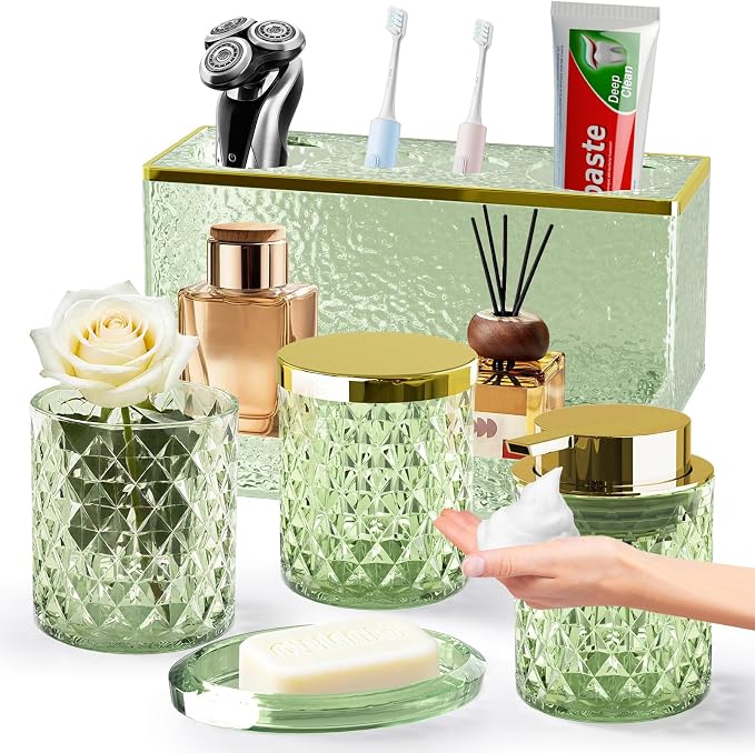 Glass Bathroom Accessories Set 5Pcs Crystal by BSSN