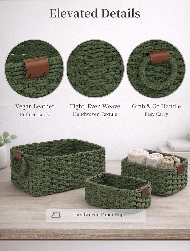 Storage Basket, Recycled Paper Rope Bathroom Basket Organizer, Mini wicker - Image 4