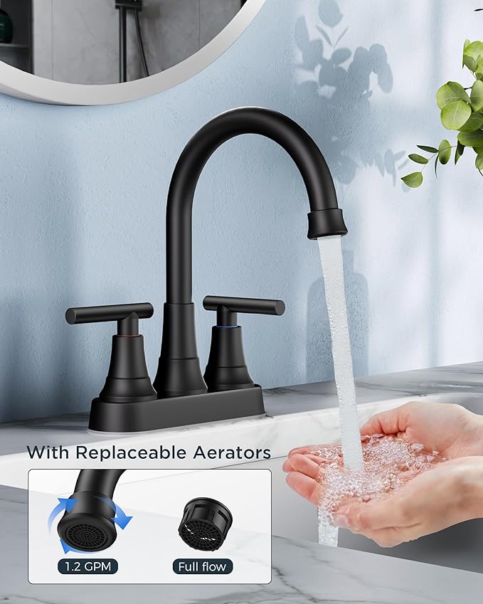 FORIOUS Matte Black Bathroom Faucets, 4 Inch Centerset Bathroom Sink Faucet 2 - Image 2