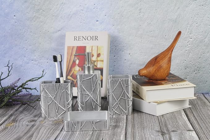 Hymmah Silver Bathroom Accessories Set, Toothbrush Holder, Farmhouse Bathroom - Image 4