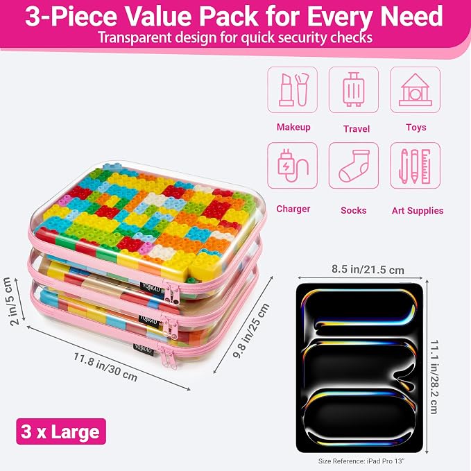 YQBRA 3 Pack Clear Hard Shell Zipper Case, See-Through Hard Plastic Organizer - Image 4
