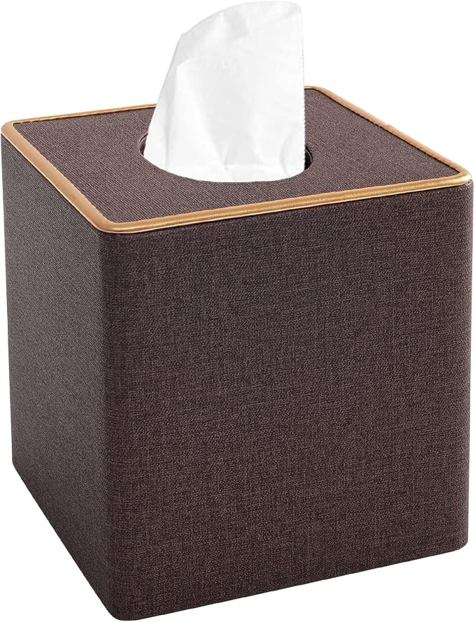 Tissue Box Cover Square Tissue Box Holder PU Leather Facial Organizer by XNONE