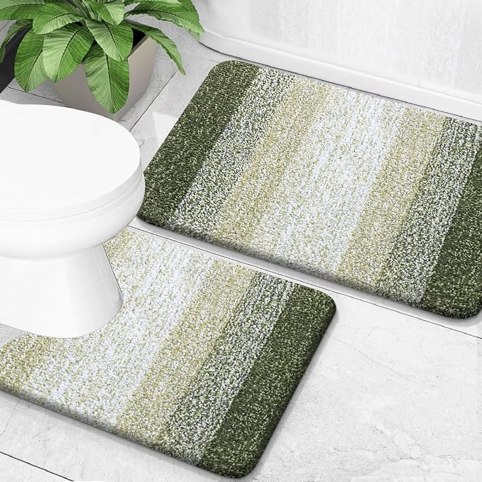 OLANLY Bathroom Rug Set 2 Piece, Soft Absorbent Microfiber Bath Mats and by OLANLY
