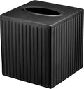 Monarch Abode Tissue Box Cover Square – Handcrafted Ridge Embossed Black Metal by MonarchAbode