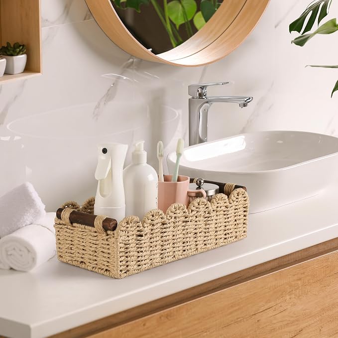 Toilet Paper Storage Basket Bathroom Counter Organizer Wicker Baskets - Image 4