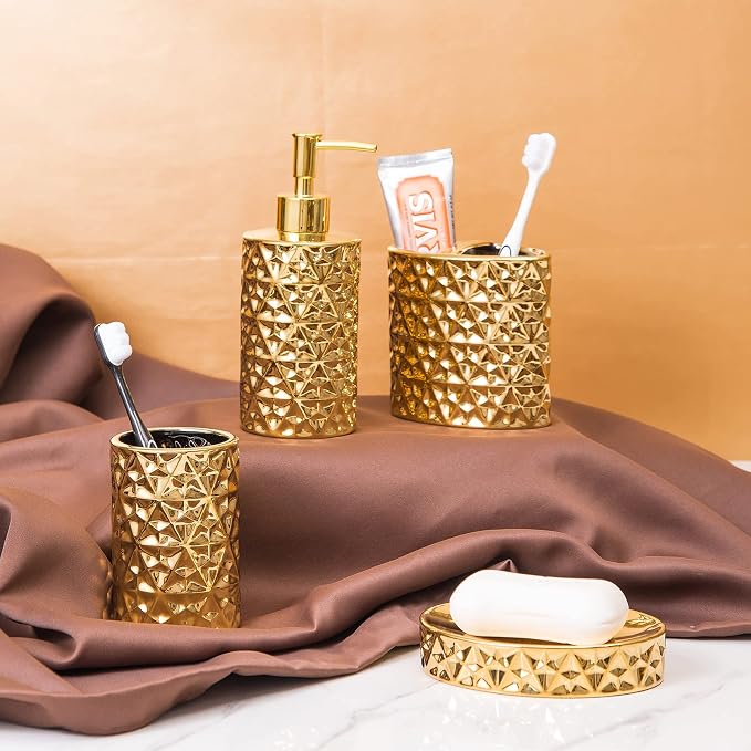 Gold Bathroom Accessory Sets 4 Piece Ceramic Gift Set Apartment Necessities - Image 5