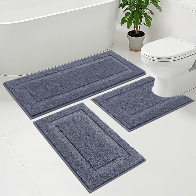 SHACOS Dark Grey Bathroom Rugs Sets 3 Piece, Soft Fluffy Water Absorbent - Image 2
