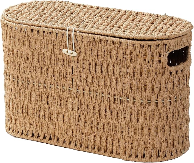 Toilet Paper Basket with Lid, Paper Rope Decor Basket by WEAVECOMFORTINTOEVERYCORNER