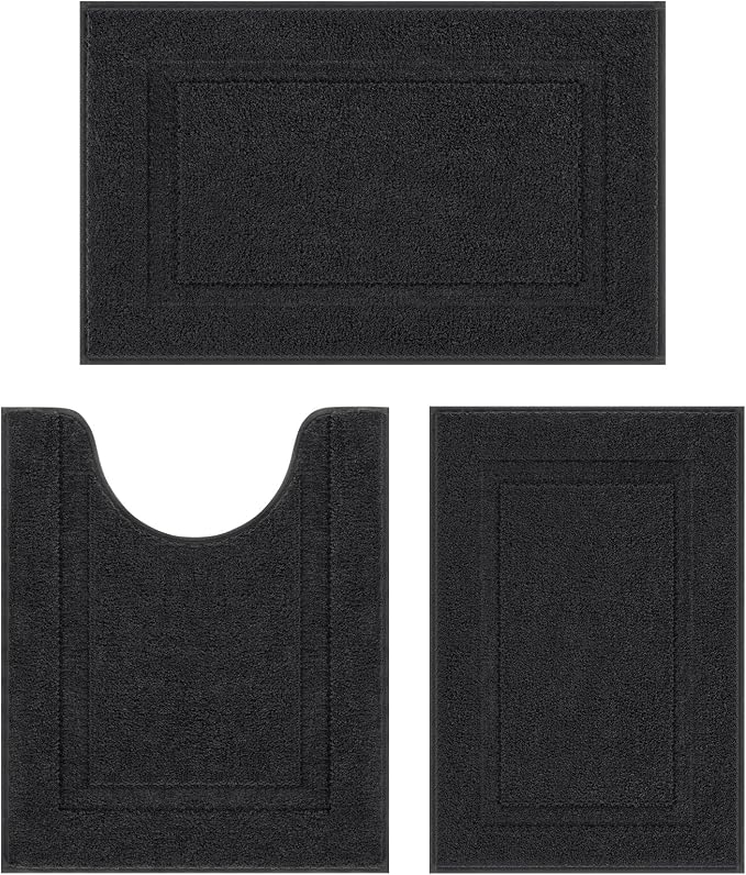 SHACOS Black Bathroom Rugs Sets 3 Piece, Soft Fluffy Water Absorbent Bath Rugs by SHACOS