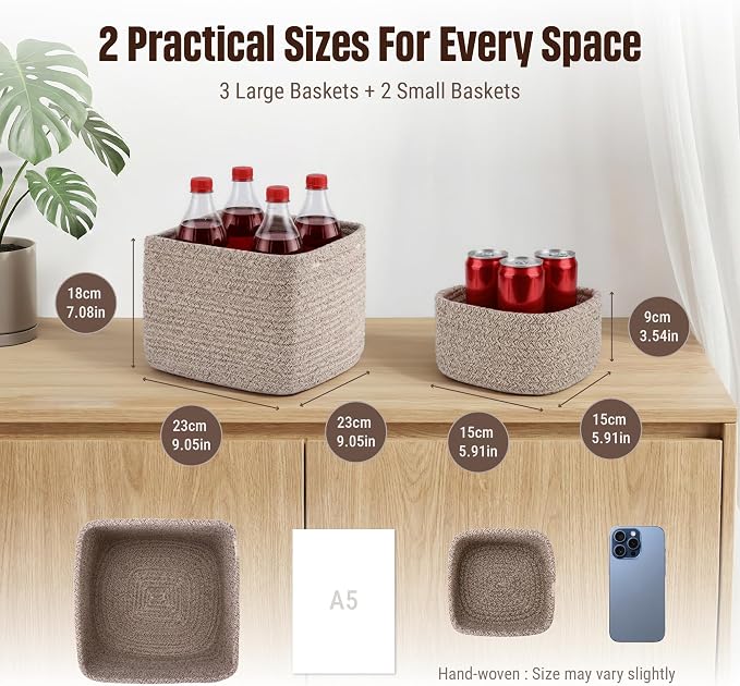 5-Pack Storage Cubes Woven Rope Baskets - Image 2