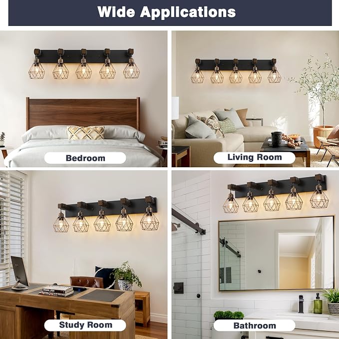 Farmhouse Bathroom Vanity Light Fixtures, 5-Light Wood Bathroom Light Fixtures - Image 5