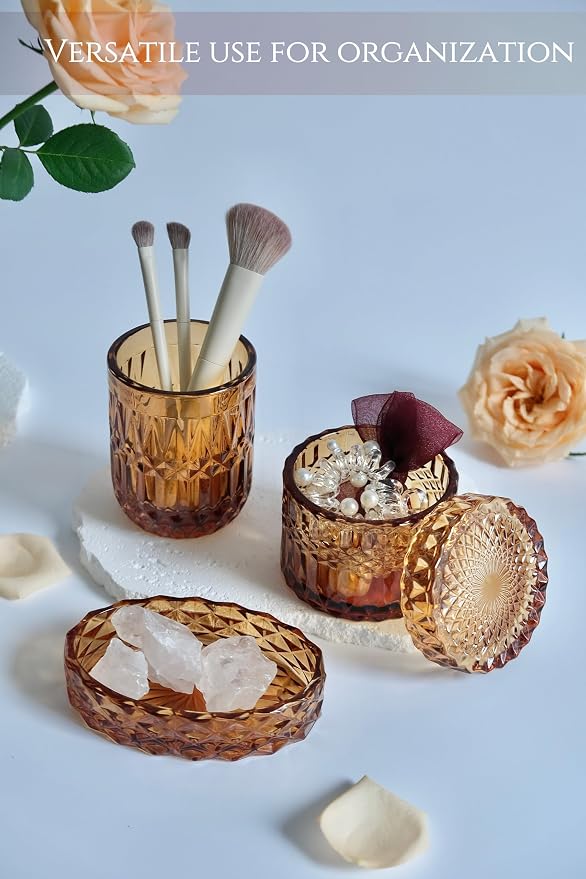 Amber Bathroom Accessories Set, Hand Soap Dispenser, Soap Dish, Toothbrush - Image 4