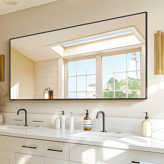 Bathroom Vanity Mirror for Wall, HD Shatterproof Glass, Hangs Horizontally or - Image 2