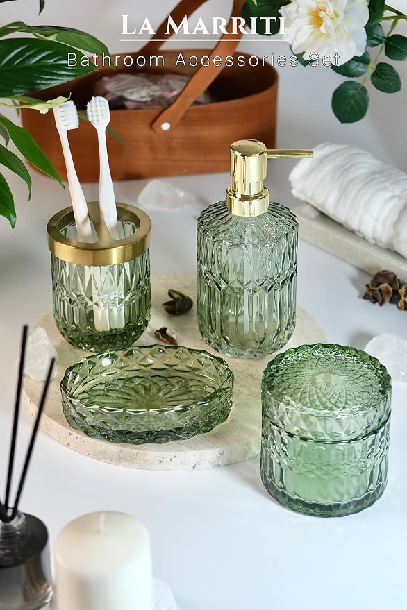4pcs Glass Bathroom Accessories Set, Toothbrush Holder, Soap Dish, Soap - Image 4