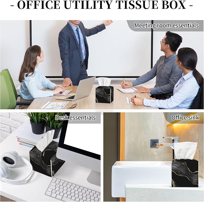 Black Gold Marble Tissue Box Cover Square, Abstract Marble Texture Tissue Box - Image 8