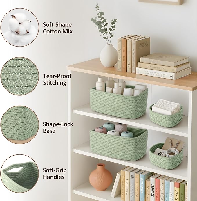 5-Pack Small Woven Rope Storage Baskets – 2 Sizes Organizer Bins - Image 3