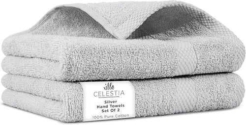 100% Cotton Hand Towel Set of 2, Sustainable, Highly Absorbent, Quick Drying by VillaCelestia