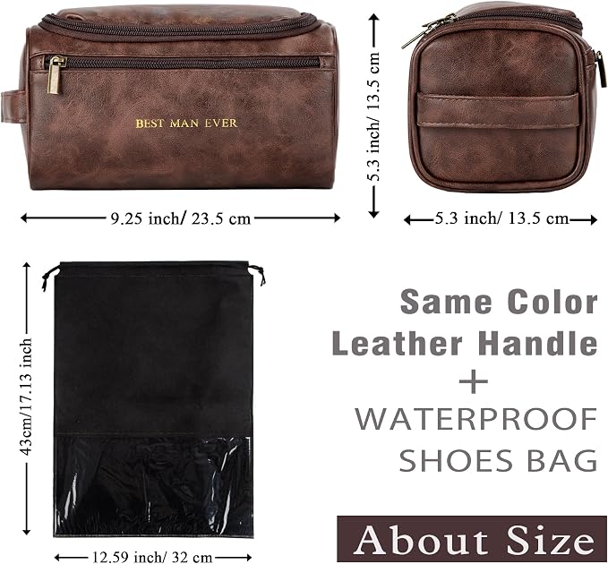 Flycalf Mens Toiletry Travel Bag Customized Mens Leather Toiletries Grooming Bag - Image 7