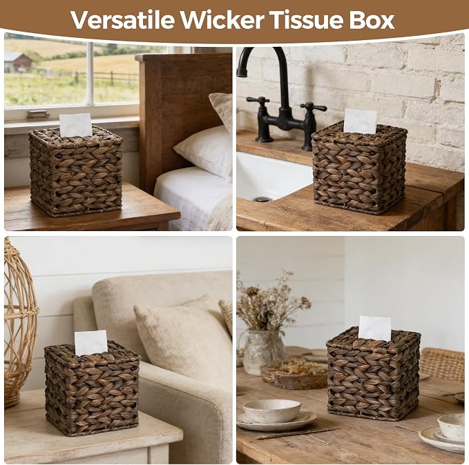 Tissue Box Cover, Square Wicker Tissue Box Holder Facial Tissues Boxes - Image 7