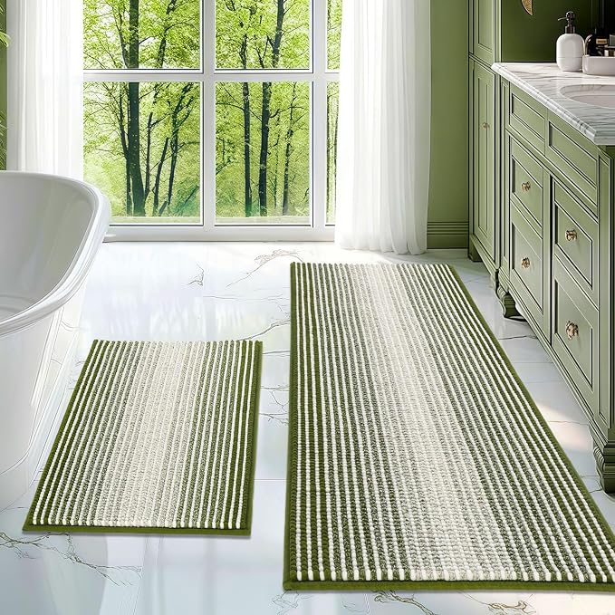 BSICPRO Bathroom Rugs and Mats Sets, 2 Piece Thick Absorbent Chenille Bath Mat by BSICPRO
