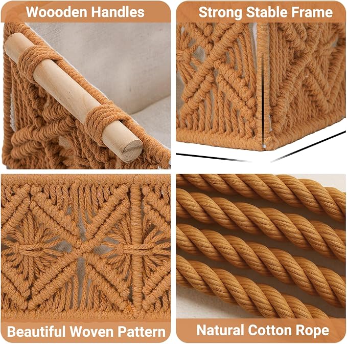Nonam Macrame Storage Baskets, Boho Decor Style Woven Storage Boxes - Image 3