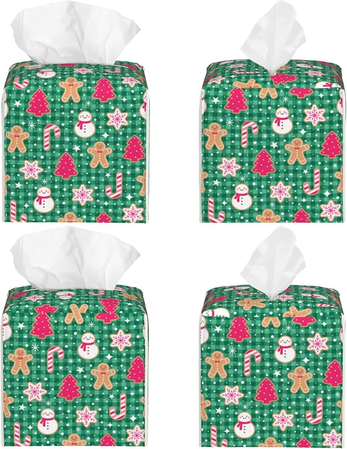 Christmas Gingerbread and Snowman Tissue Box Cover Square, Merry Christmas - Image 2