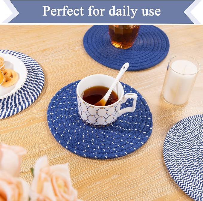 SHACOS 8 Inches Trivets for Hot Dishes, 4 Pieces Cotton Trivets Mats for Kitchen - Image 8