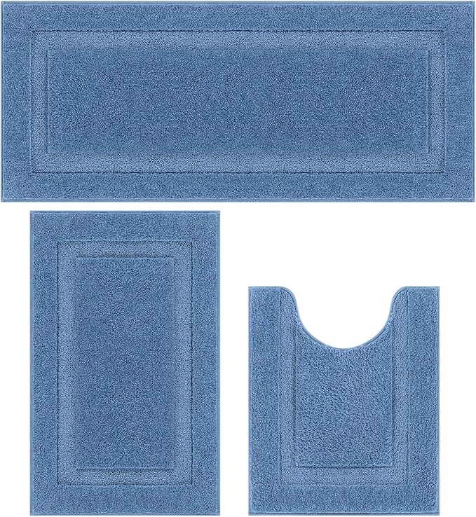 SHACOS Blue Bathroom Rugs Sets 3 Piece, Soft Fluffy Water Absorbent Bathroom by SHACOS