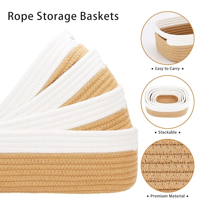 7 Piece Cotton Rope Woven Basket Set - Image 4