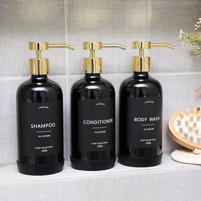 Shampoo and Conditioner Dispenser Set of 3, Refillable 21oz Shampoo Bottles - Image 6