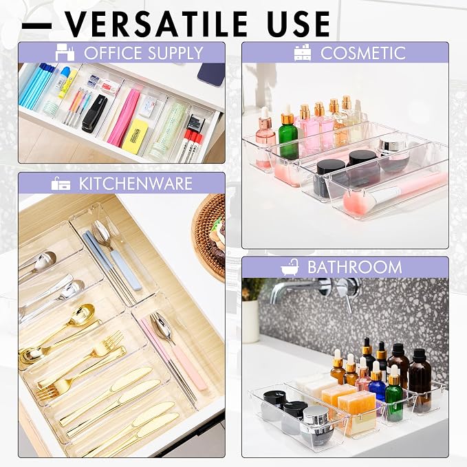 HOUSE DAY Desk Drawer Organizer Bins 4 PCS, 9*3*2" Clear Drawer Organizers - Image 3