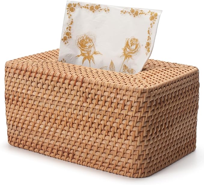 Rattan Tissue Box Cover, Rectangle Wicker Tissue Box Holder, Boho Tissue Box by YANGQIHOME