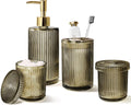 Brown Glass Bathroom Accessories 4 Pcs, Soap Dispenser and Toothbrush Holder Set by ALPIRIRAL