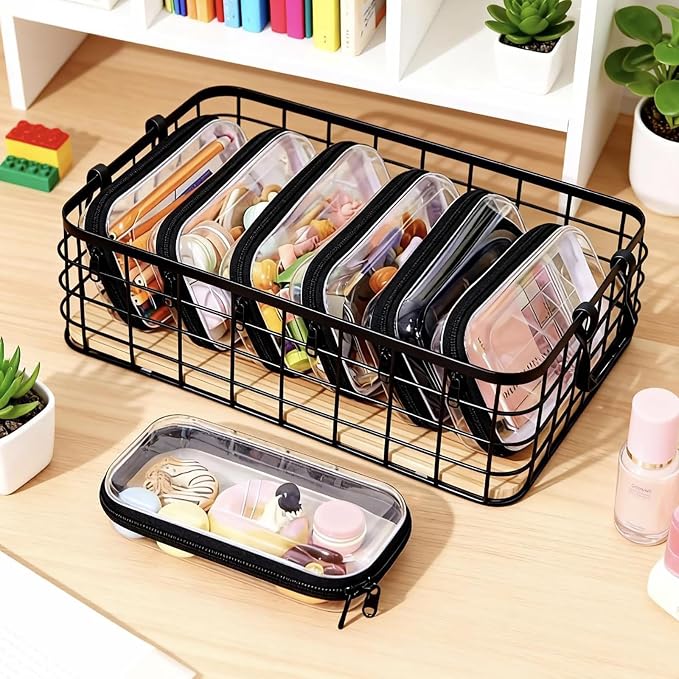 2PC Black Small Clear Hard Shell Zipper Case, Double Zippers Plastic Storage Box - Image 4