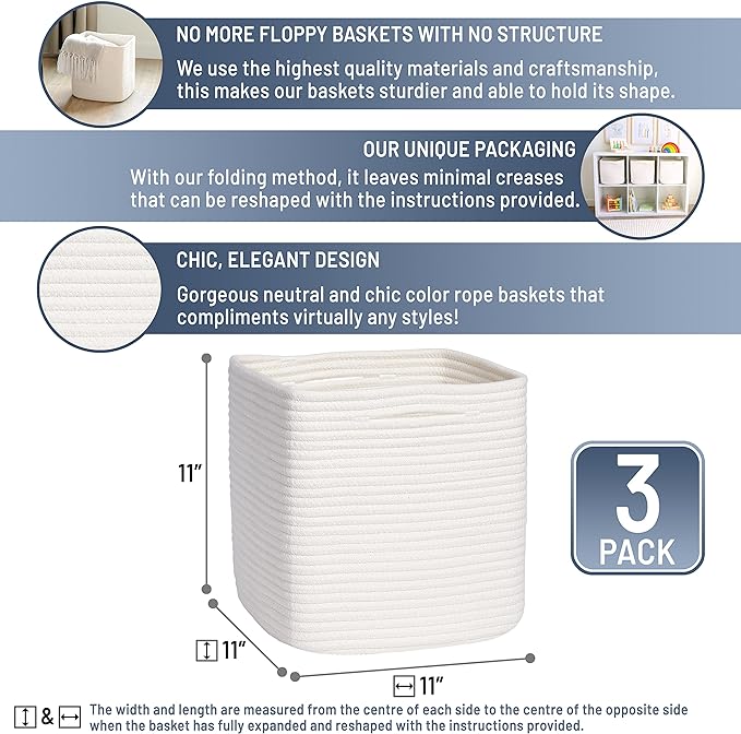 NaturalCozy Storage Cubes 11 Inch Cotton Rope Woven Baskets - Image 2