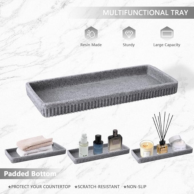 Resin Grey Bathroom Accessories Set 5 Pcs, Lotion Soap Dispenser, Toothbrush - Image 5