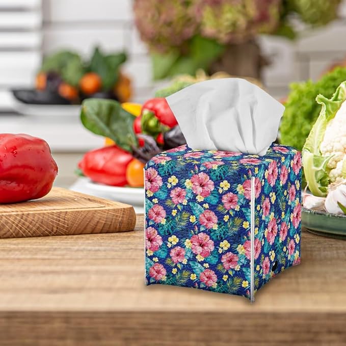 Tropical Flowers Tissue Box Cover, PU Leather Square Tissue Holder - Image 4