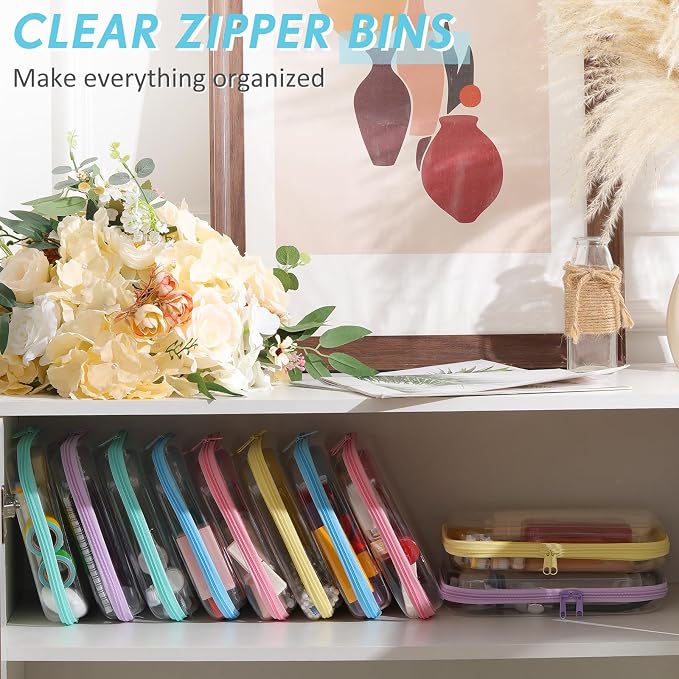 Sanwuta 10 Pcs Hard Zipper Case Clear Hard Pouches Plastic Zipper Pencil Box - Image 6