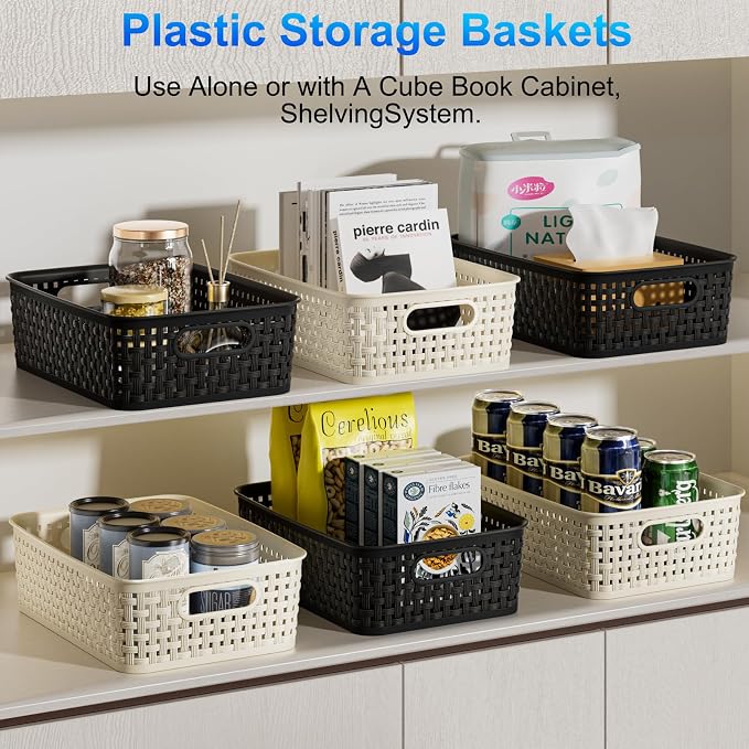 Black Plastic Basket, 8 Pack Home Organization and Storage Baskets - Image 4