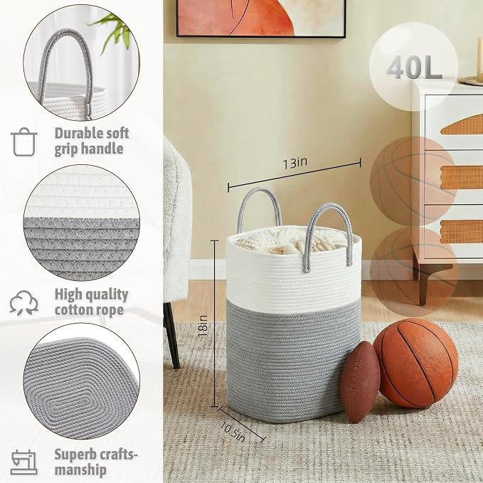 Laundry Basket, Woven Cotton Rope Laundry Hamper, Versatile Storage - Image 2