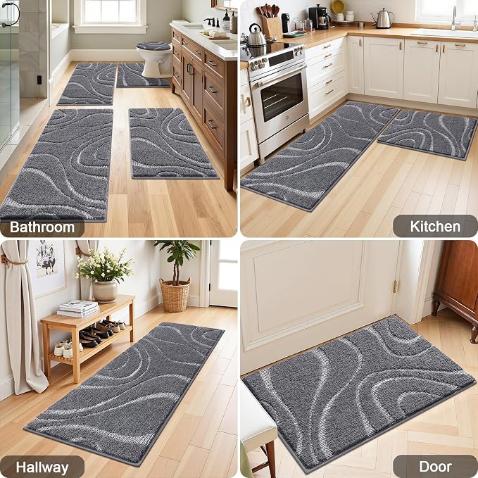 HEBE Bathroom Rugs Sets 5 Piece, Soft Absorbent Microfiber Bath Mat - Image 8