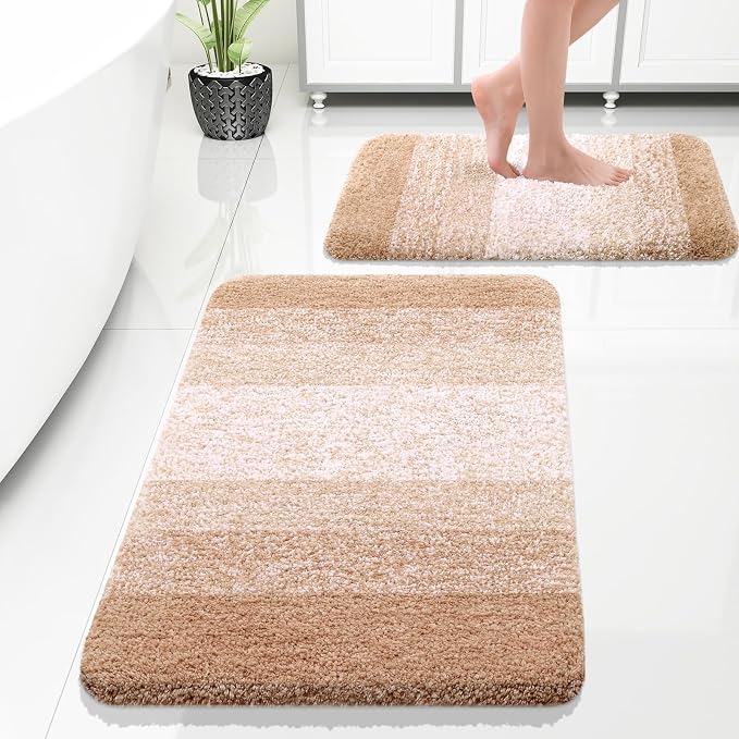 OLANLY Bathroom Rug Set 2 Piece, Soft Absorbent Microfiber Bath Rug Set by OLANLY