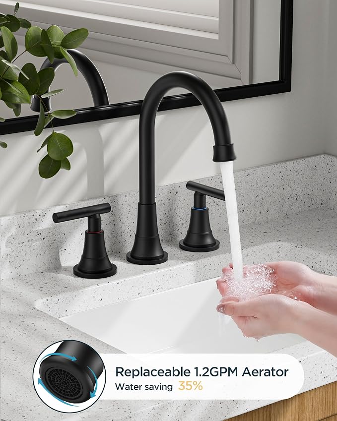 FORIOUS Black Bathroom Faucet 3 Hole Vanity, 2 Handle 360° Swivel Matte Black 8 - Image 2