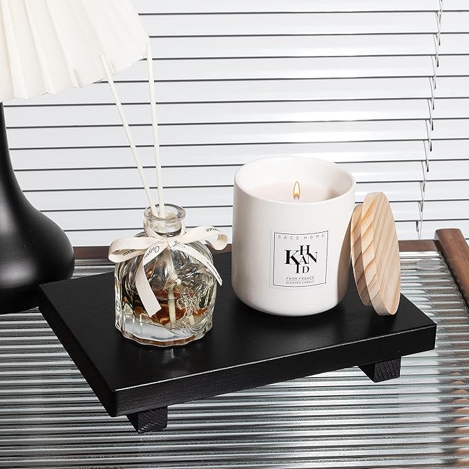 Bathroom Counter Organizer Wood Pedestal Stand Farmhouse Decorative Tray Soap - Image 3