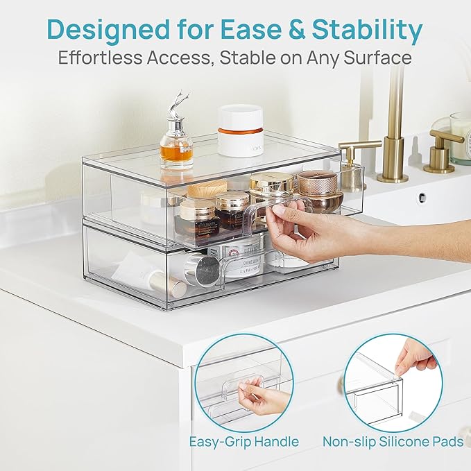 Vtopmart 12.1''W Clear Stackable Storage Drawers, 4 Pack Acrylic Plastic - Image 8