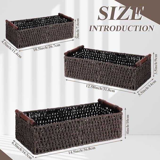 Boao 3 Pcs Boho Storage Wicker Baskets Handmade Woven Decorative Paper Rope - Image 2